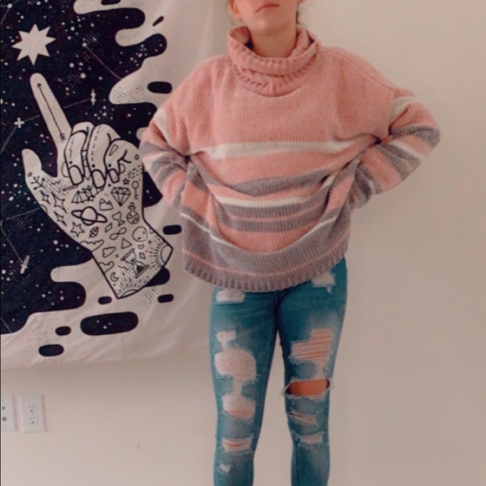 Pink and grey Turtle neck sweater